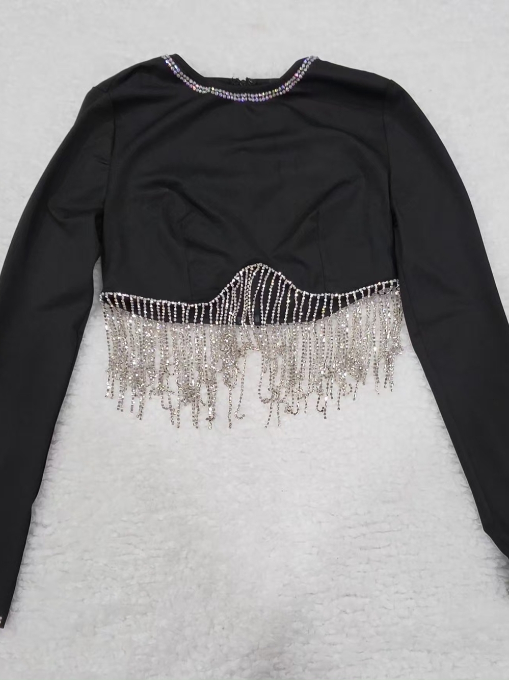 Black Long-Sleeve Crop Top with Matching Flare Pants